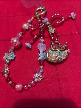 Gold-Tone Multicolor Crystal Swan Necklace - Women Jewelry